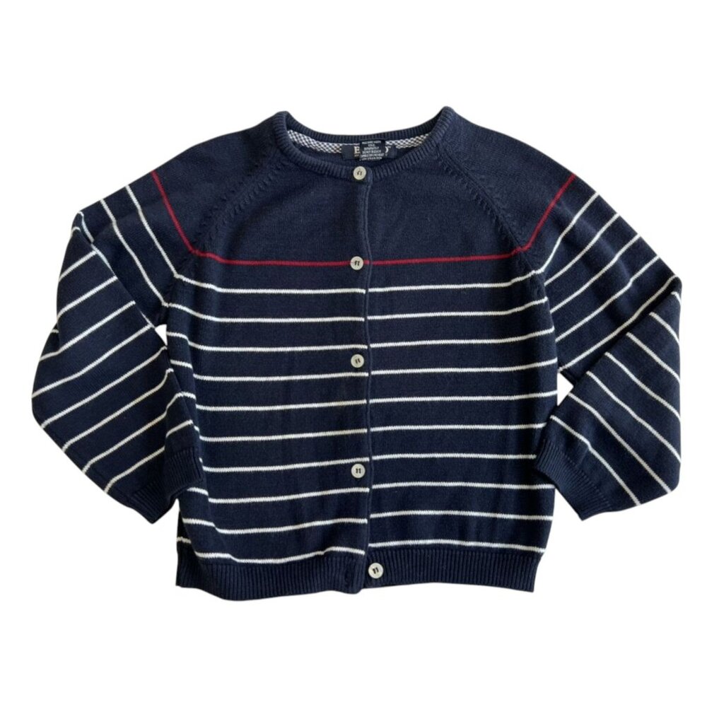 E Land Cardigan Girls Blue White Striped Button Front Sweater Size 5